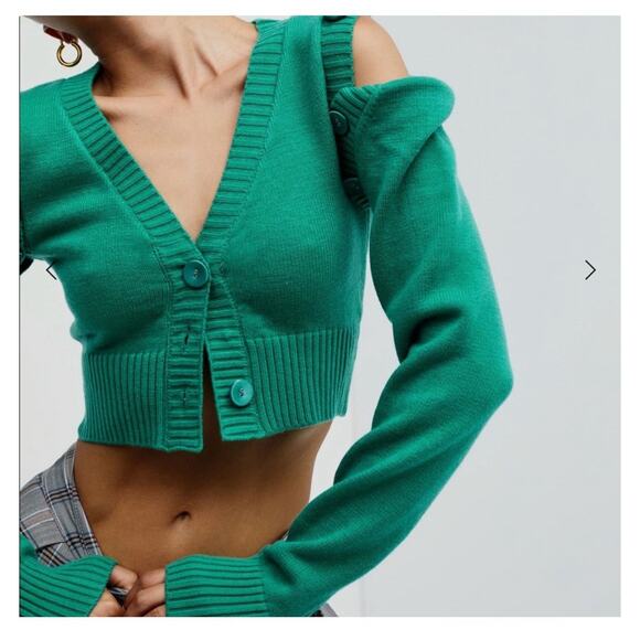 For Love And Lemons Sweaters - For Love And Lemons Cable knit Detachable Sleeve Cropped Cardigan 2X Kelly Green